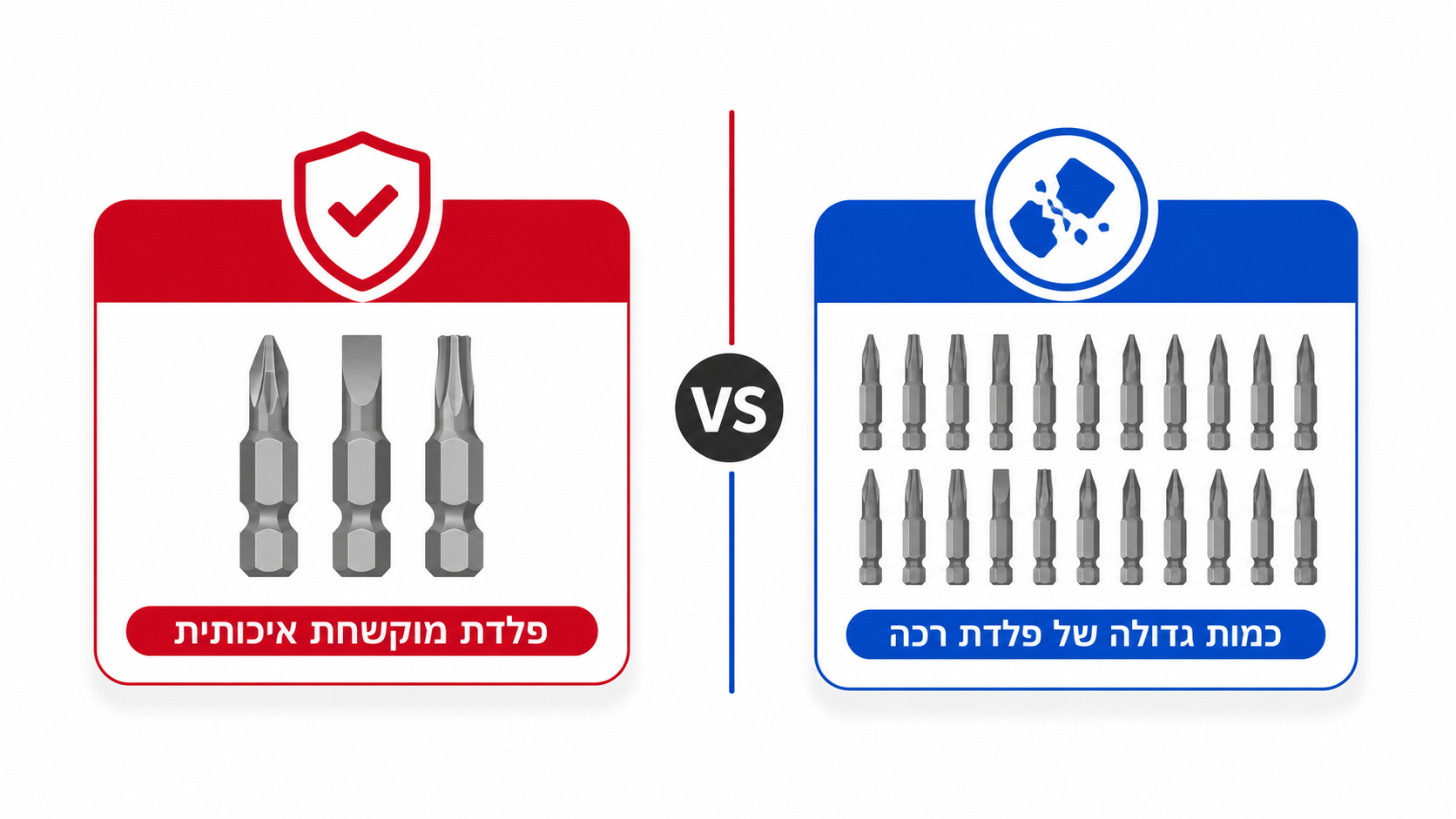 השוואה בין איכות פלדת ביטים למגוון ראשי ברגים