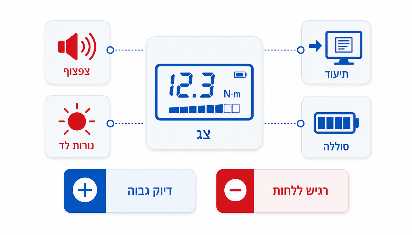 מפתח מומנט דיגיטלי עם צג תצוגה בזמן הידוק