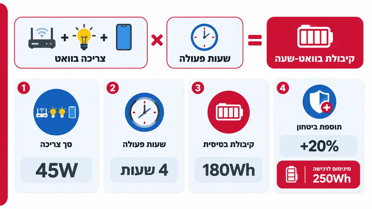 חישוב קיבולת נדרשת וזמן גיבוי בוואט-שעה
