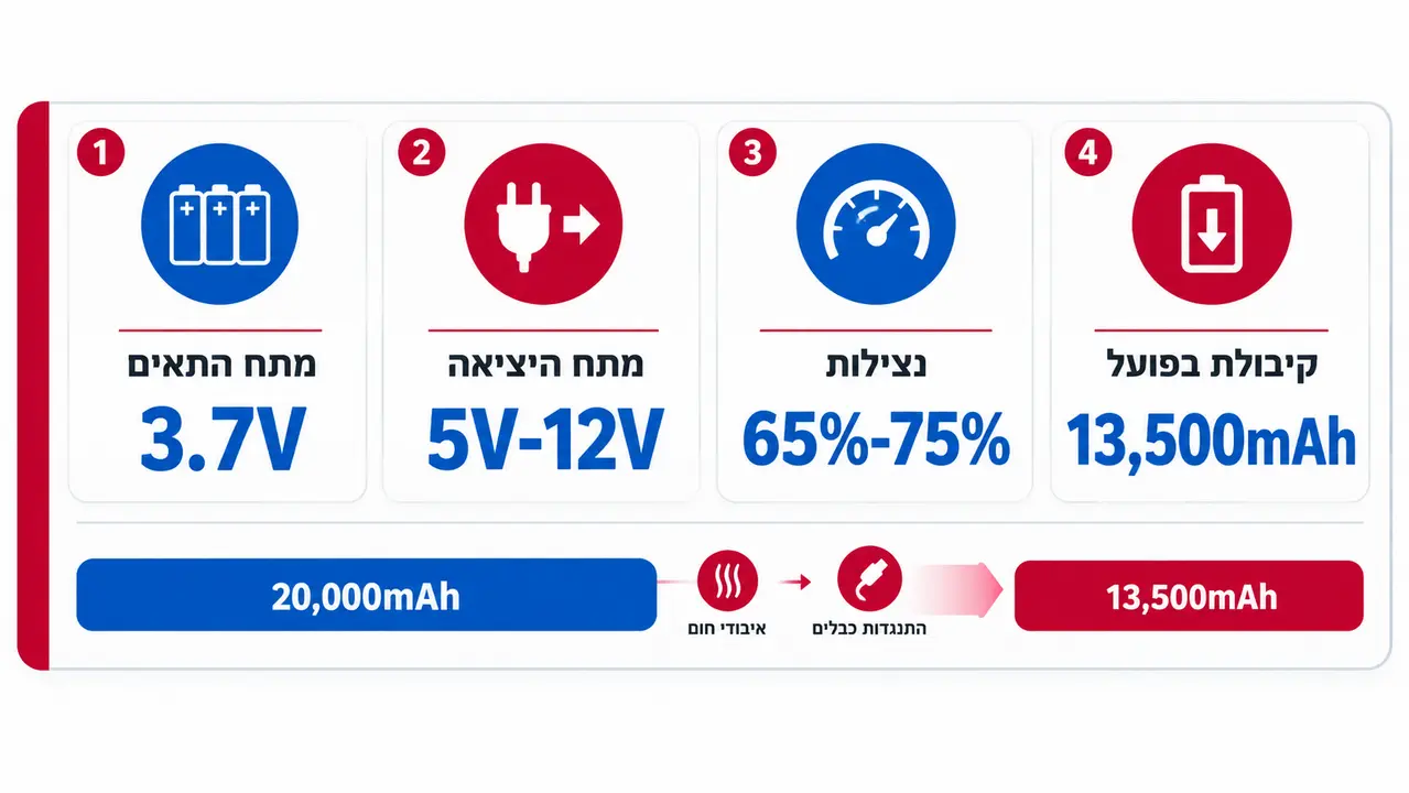 הסבר לפער בין קיבולת מוצהרת לקיבולת בפועל בפאוור בנק