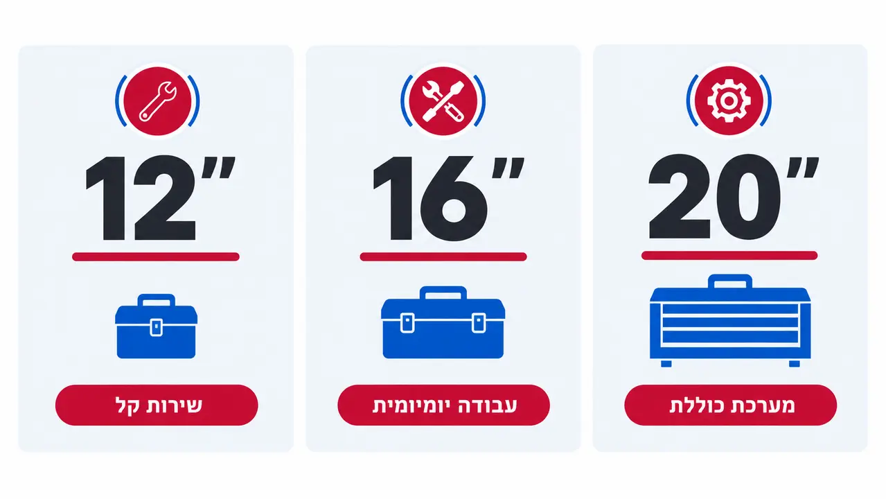 השוואת גדלים של תיקי כלי עבודה מקצועיים