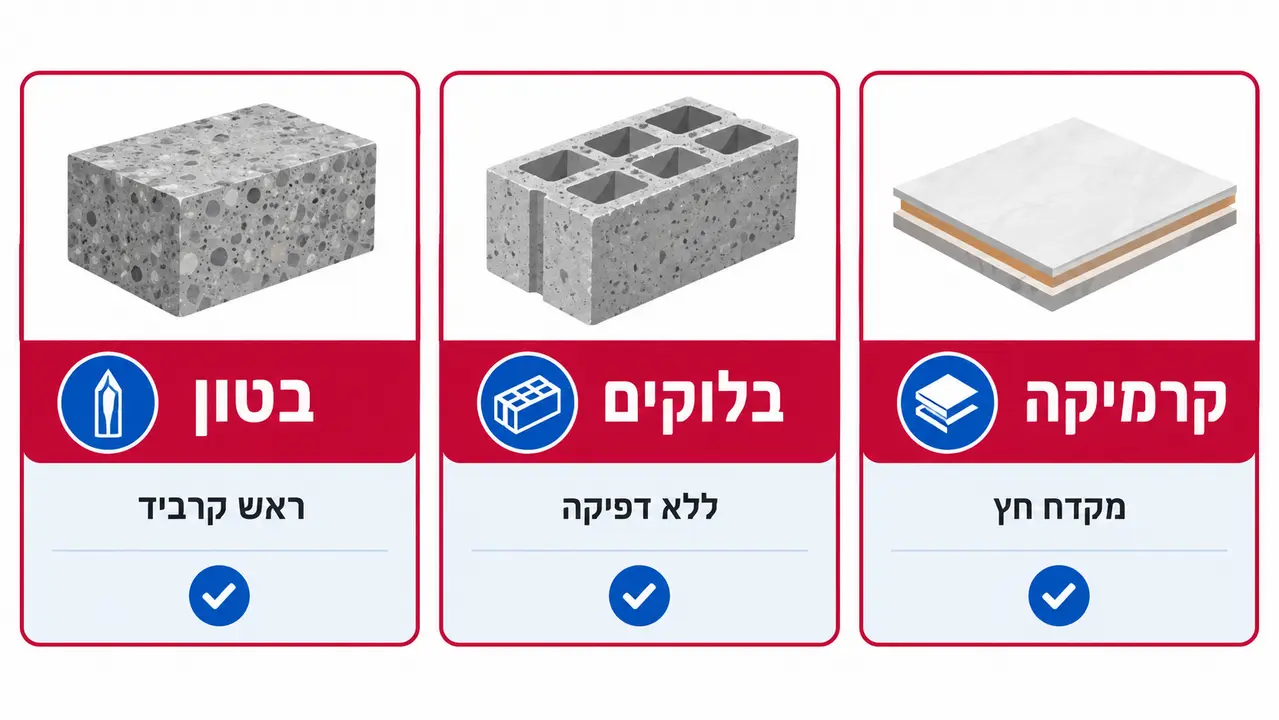 התאמת מקדח לבטון, לבלוקים ולאבן טבעית