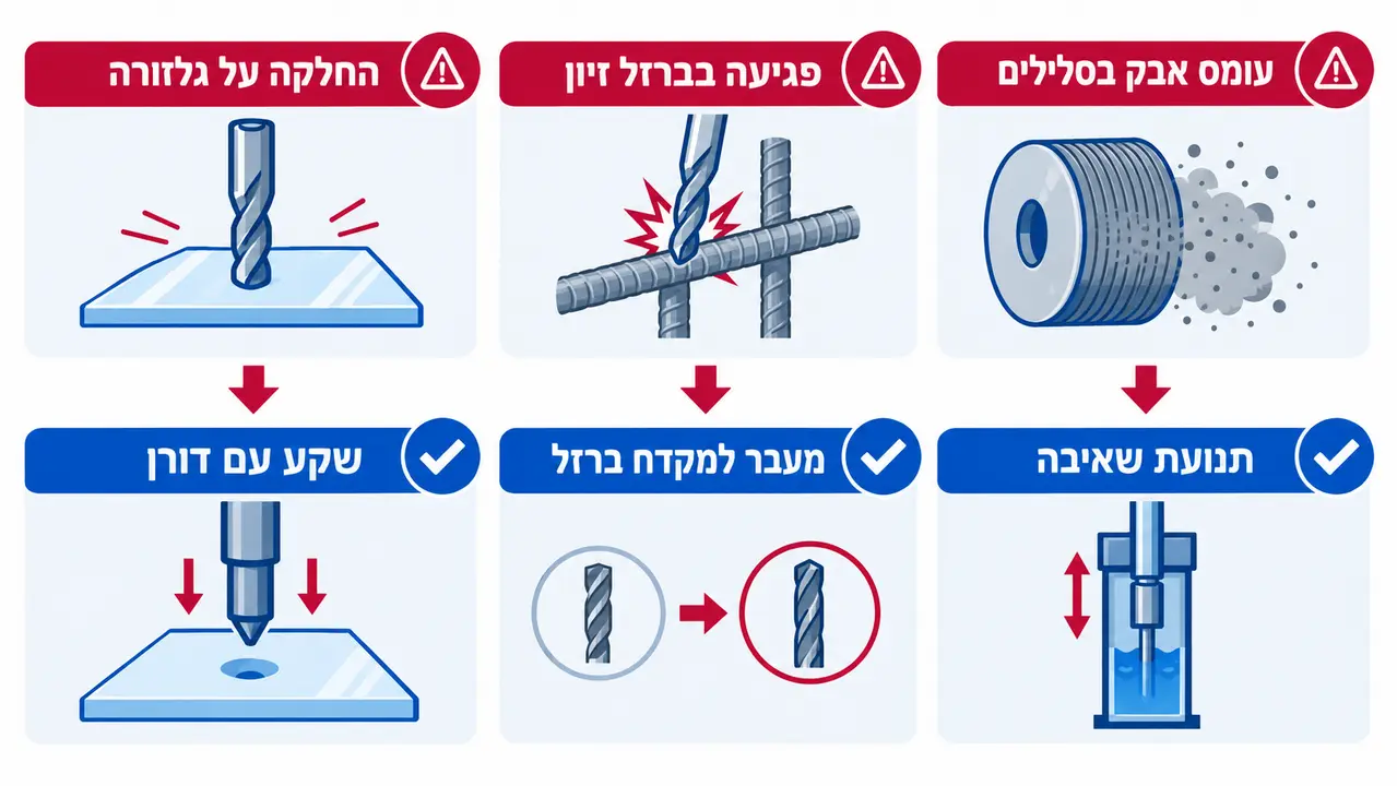 מקדח וידיה שמחליק או נתקע בזמן קידוח
