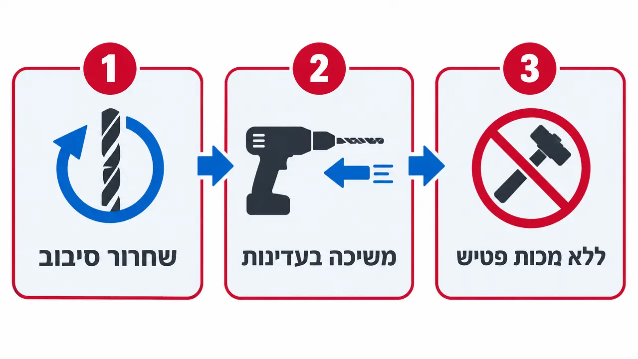 מקדח פטישון שנתקע בקיר בטון ודרכי חילוץ